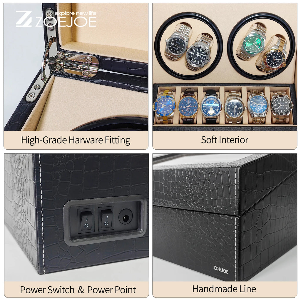 Automatic Watch Winder 4+6 Slots USB Plug Watch Winder WIth Quiet Motor PU Leather Watch Storage Box Best Gifts