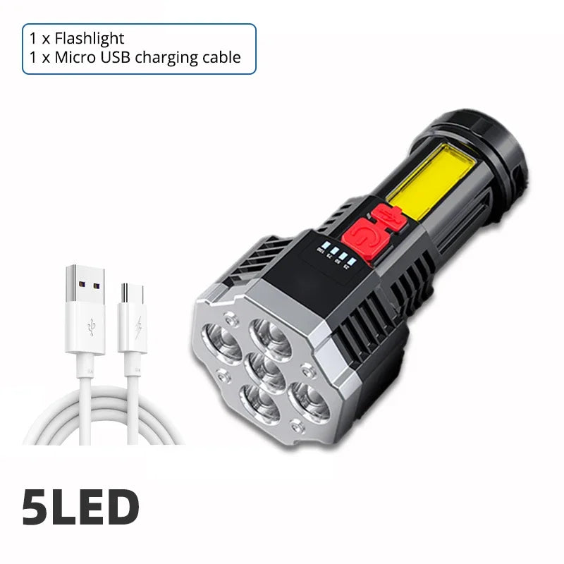 High Power Rechargeable Led Flashlights 7LED Camping Torch With Cob Side Light Lightweight Outdoor Lighting ABS Material H912 5LED
