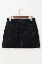 Carbon Grey Mineral Wash Ripped Raw Hem Denim Mini Skirt- Women