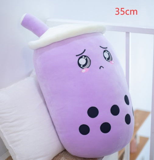 Cute Fruit Drink Plush Stuffed Soft Strawberry Milk Tea Plush Boba Tea Cup Toy Bubble Tea Pillow Cushion Kids Gift Purple 35CM