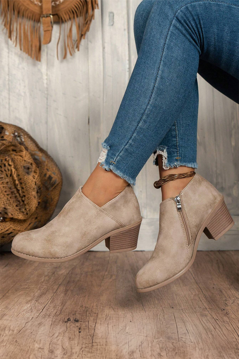 Philippine Gray Tulip Opening Suede Ankle Boots- Women