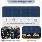 U_STYLE 55.1''Storage Sideboard with 4-Doors,Multi Functional Buffet with Open Shelf and 2-Tiers Adjustable Shelves,Modern Cabinet with Double Hooks,Suitable for Living Room, Hallway, Dining,Office.