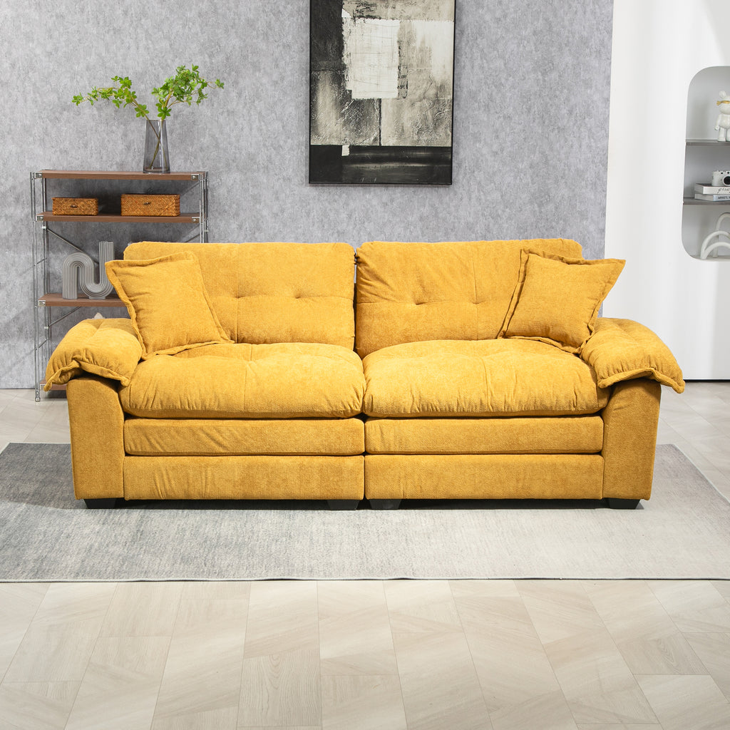 84' Chenille Sofa Small Sofa Loveseat Deep Seat Sofa Couch with 2 Throw Pillows & Memory Foam for Living Room Apartment Office Lounge-Yellow
