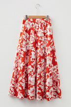 Red High Split Floral Western Cowgirl Maxi Skirt- Women
