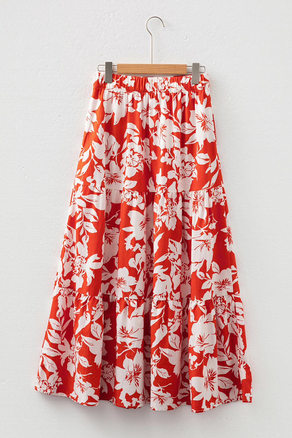 Red High Split Floral Western Cowgirl Maxi Skirt- Women
