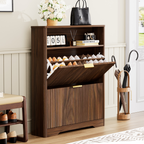 Shoe Cabinet Storage for Entryway Hidden Shoes Storage Cabinet with 2 Flip Drawers, Tall Free Standing Shoe Organizer Rack for Foyer, Hallway. Walnut,31.6'' L x 9.6'' W x 40'' H.