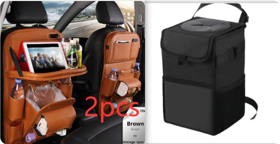 PU Leather Car Storage Bag Multifunction Seat Back Tray Hanging Bag Waterproof Car Organizer Automotive Interior Accessories Set5