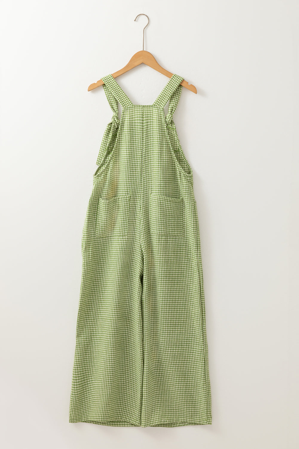 Green Gingham Wide Leg Loose Overall with Pockets- Women