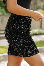Black Sequin Bodycon Mini Skirt- Women