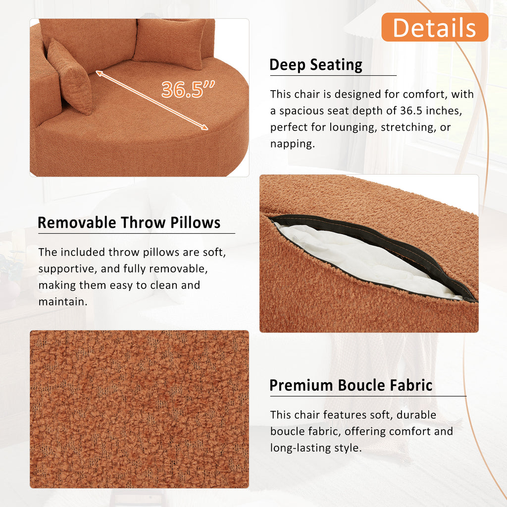 360° Swivel Accent Barrel Chair with Removable Pillows, Orange Red Chenille, 56.3 Inch