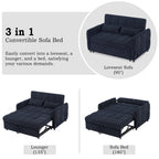 Modern Loveseat Sofa Pull-out Bed with Adjustable Backrest, USB Ports, Lumbar Pillows, Blue Chenille, 52.8'