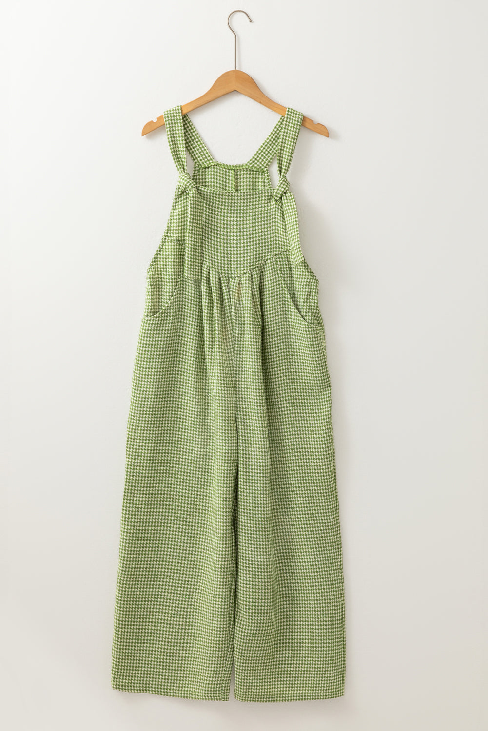 Green Gingham Wide Leg Loose Overall with Pockets- Women