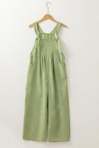 Green Gingham Wide Leg Loose Overall with Pockets- Women