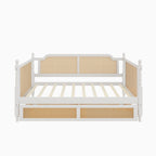 Traditional Style Rattan Twin Size Daybed with 2 Drawers, Antique White, Solid Pine Wood & MDF