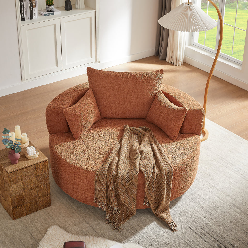 360° Swivel Accent Barrel Chair with Removable Pillows, Orange Red Chenille, 56.3 Inch