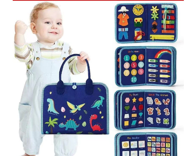 New Busy Book Children's Busy Board Dressing And Buttoning Learning Baby Early Education Preschool Sensory Learning Toy Triple page dinosaur