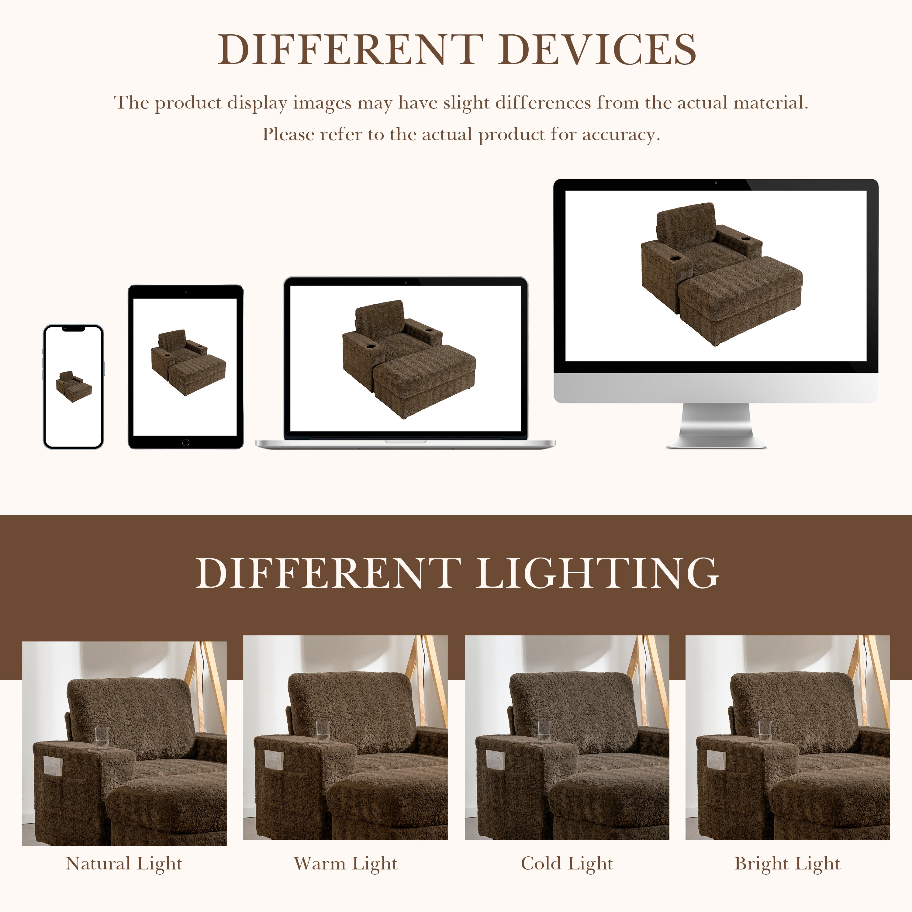 Oversized Chaise Lounge Indoor Faux Rabbit Fur Sofa Bed with Storage Ottoman and Armrests, Cup Holders, 42' Upholstered Sleeper Chair, 4 Colors