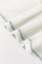 White Floral Patchwork Waffle Knit Raglan Top- Women