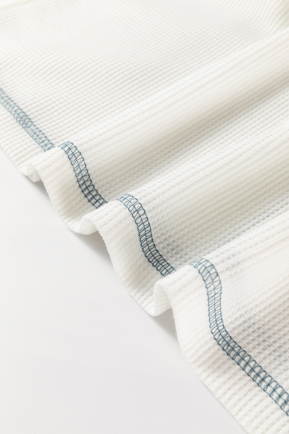 White Floral Patchwork Waffle Knit Raglan Top- Women