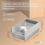 Oversized Stainless Steel Litter Box, Semi-enclosed Splash-proof And Leak-proof Design, Removable Lid, Suitable For Big Cats, And More L10 Grey