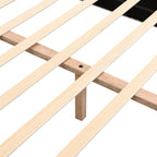 Elegant White Boucle Upholstered King Bed with Dark Brown Solid Wood Legs, Luxurious Bedroom Centerpiece