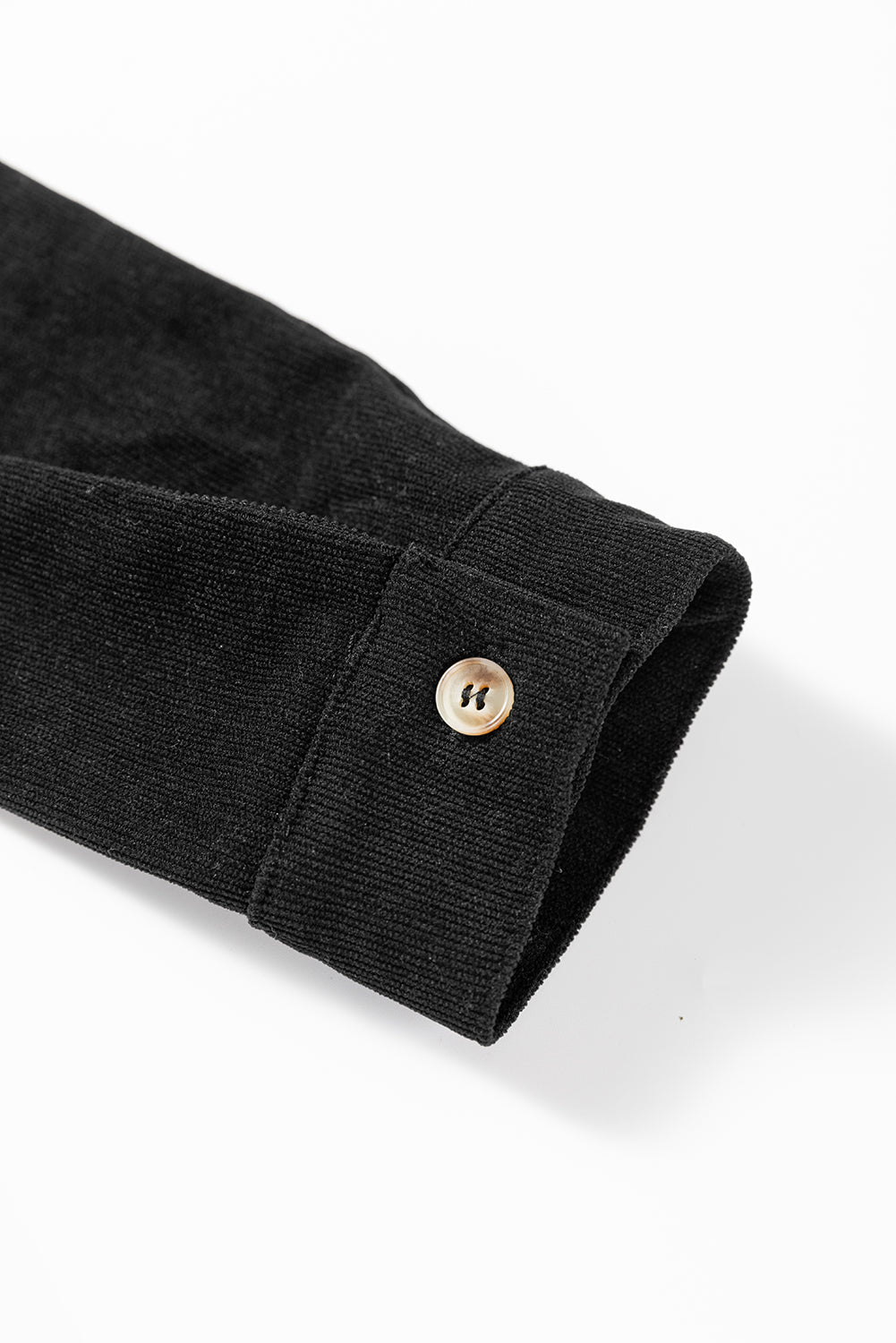 Black Corduroy Half Button Collared Long Sleeve Mini Dress- Women