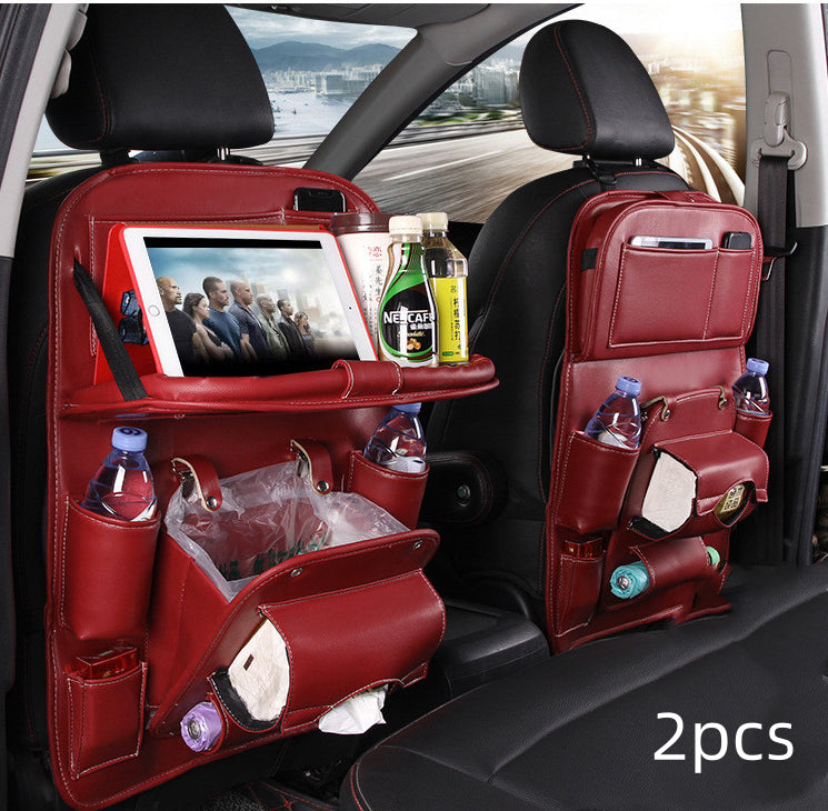 PU Leather Car Storage Bag Multifunction Seat Back Tray Hanging Bag Waterproof Car Organizer Automotive Interior Accessories Wine red 2pcs