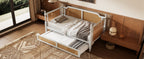 Traditional Style Rattan Twin Size Daybed with 2 Drawers, Antique White, Solid Pine Wood & MDF