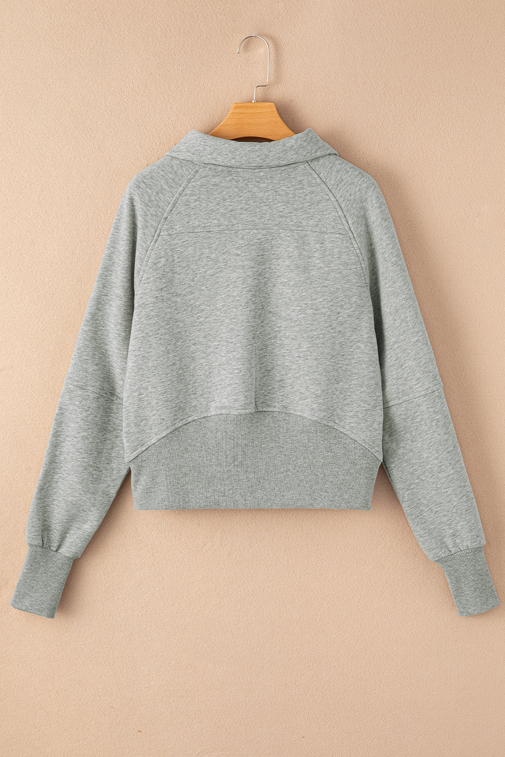 Gray Fleece Lined Zip Up Stand Collar Thumbhole Sleeve Sweatshirt- Women
