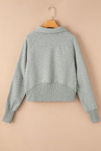 Gray Fleece Lined Zip Up Stand Collar Thumbhole Sleeve Sweatshirt- Women