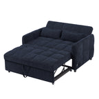Modern Loveseat Sofa Pull-out Bed with Adjustable Backrest, USB Ports, Lumbar Pillows, Blue Chenille, 52.8'