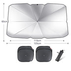 Foldable Car Windshield Sun Shade Umbrella UV Protection Heat Insulation Parasol Auto Front Window Cover Interior Protector Summer Gadgets Titanium silver Small with 4pcs mesh