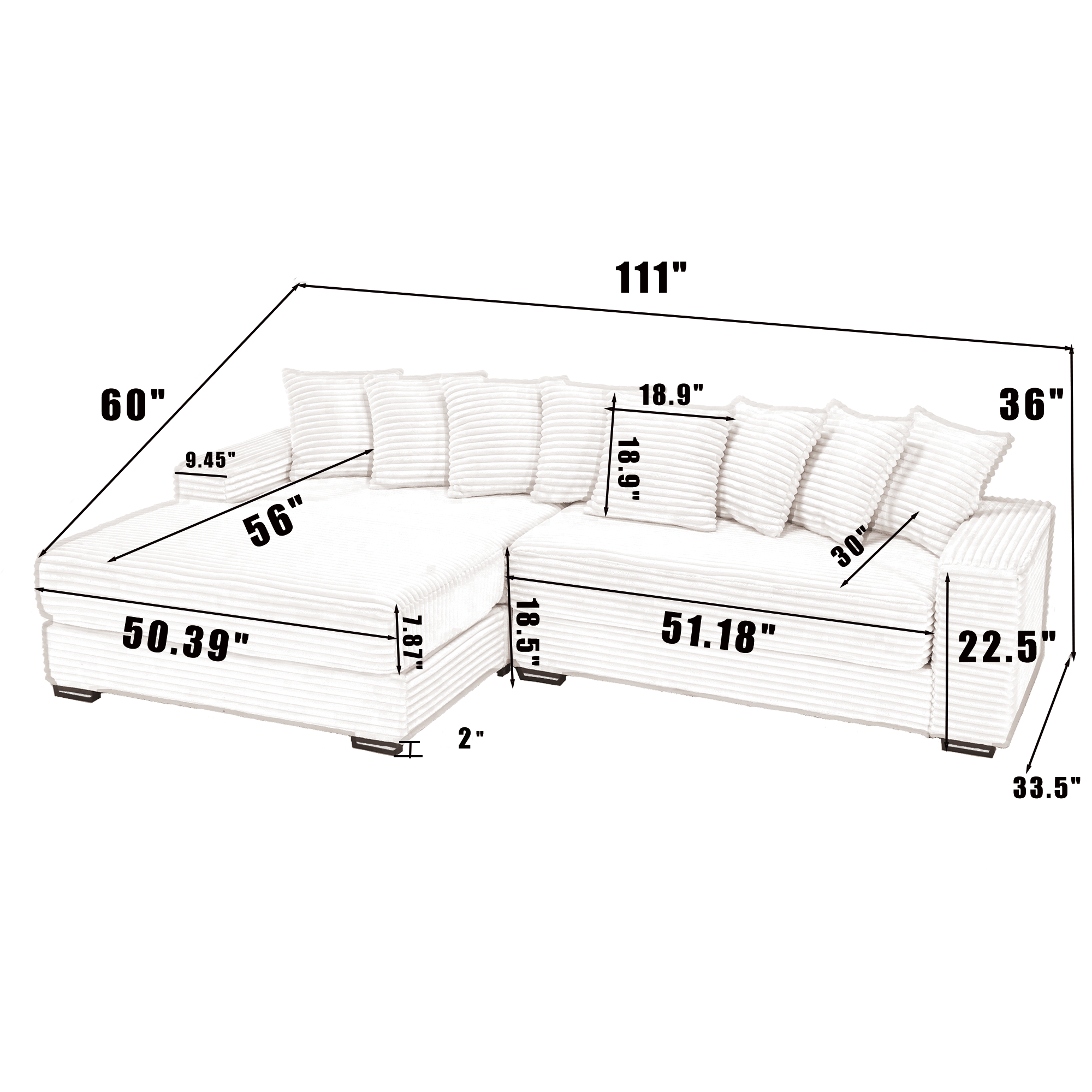 [NEW ARRIVED] [VIDEO PROVIDED] Oversized Two-Piece Couches, L Shaped Sofa, Corduroy, Left Chaise Daybed,with Armrests,Eight Throw Pillows,Corner Sofa,Easy To Assemble, Gray