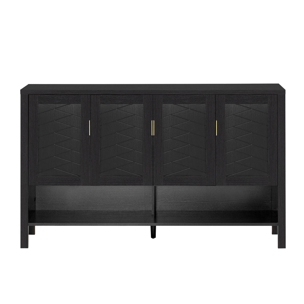 U_STYLE 55.1''Storage Sideboard with 4-Doors,Multi Functional Buffet with Open Shelf and 2-Tiers Adjustable Shelves,Modern Cabinet with Double Hooks,Suitable for Living Room, Hallway, Dining,Office.