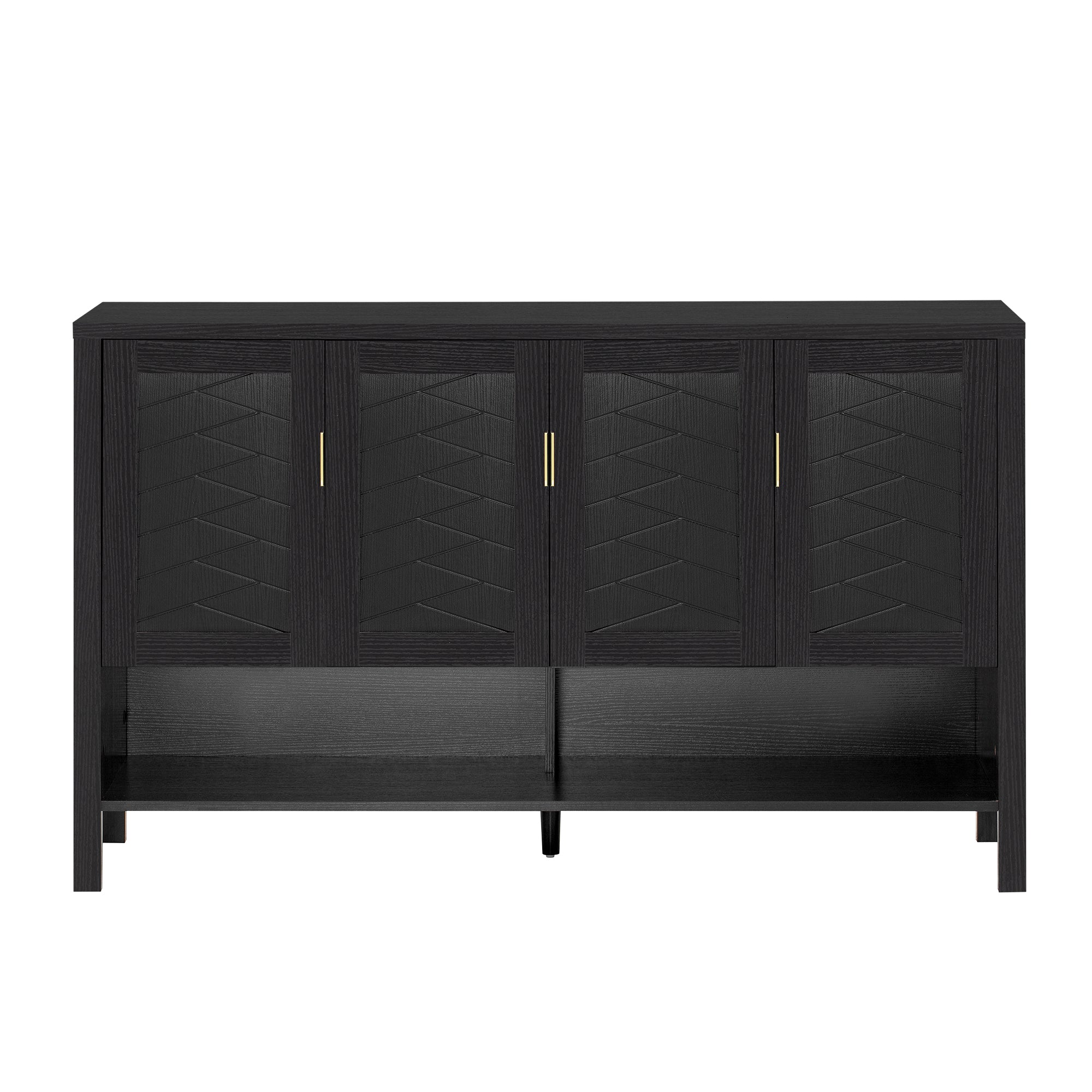 U_STYLE 55.1''Storage Sideboard with 4-Doors,Multi Functional Buffet with Open Shelf and 2-Tiers Adjustable Shelves,Modern Cabinet with Double Hooks,Suitable for Living Room, Hallway, Dining,Office.