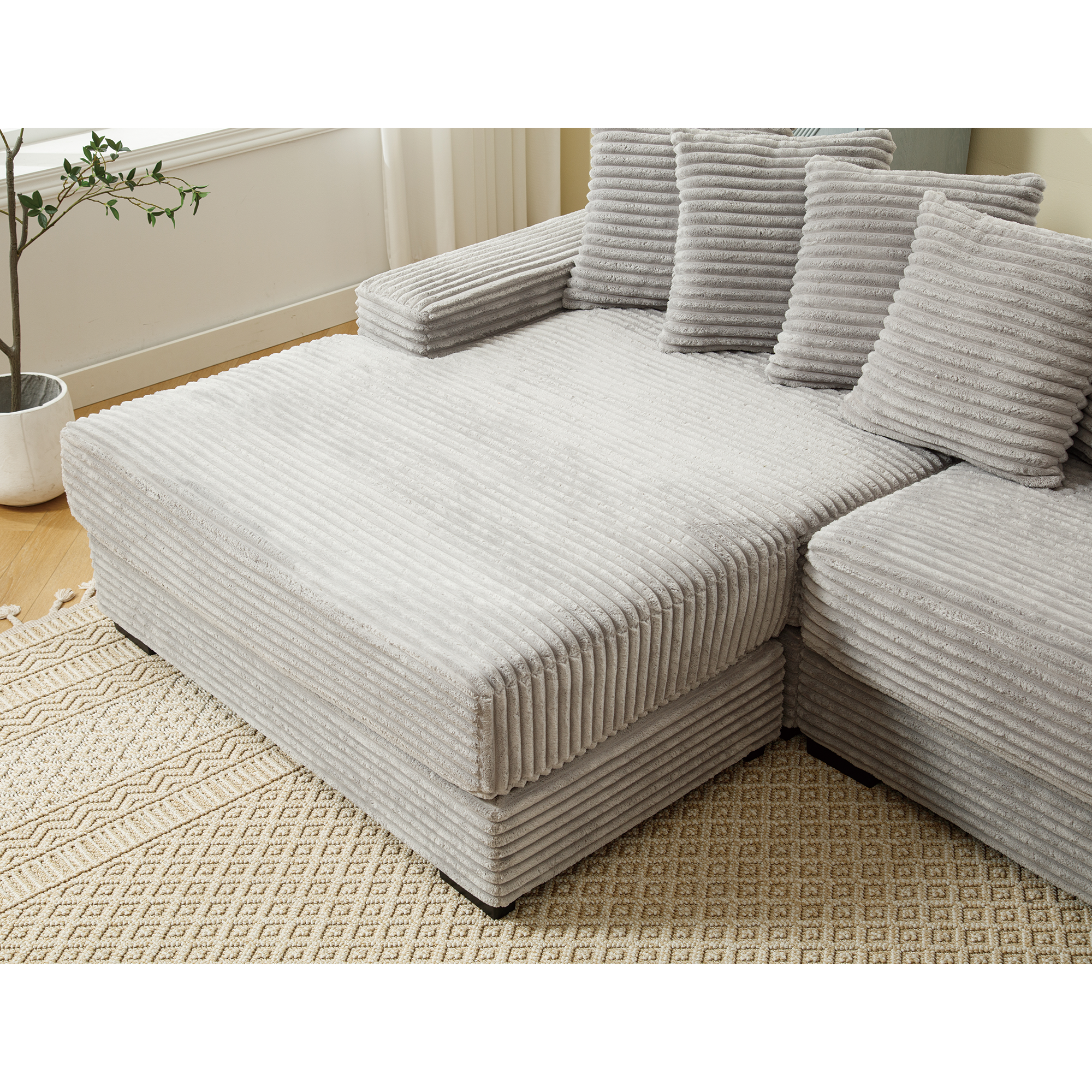 [NEW ARRIVED] [VIDEO PROVIDED] Oversized Two-Piece Couches, L Shaped Sofa, Corduroy, Left Chaise Daybed,with Armrests,Eight Throw Pillows,Corner Sofa,Easy To Assemble, Gray