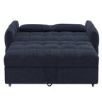 Modern Loveseat Sofa Pull-out Bed with Adjustable Backrest, USB Ports, Lumbar Pillows, Blue Chenille, 52.8'