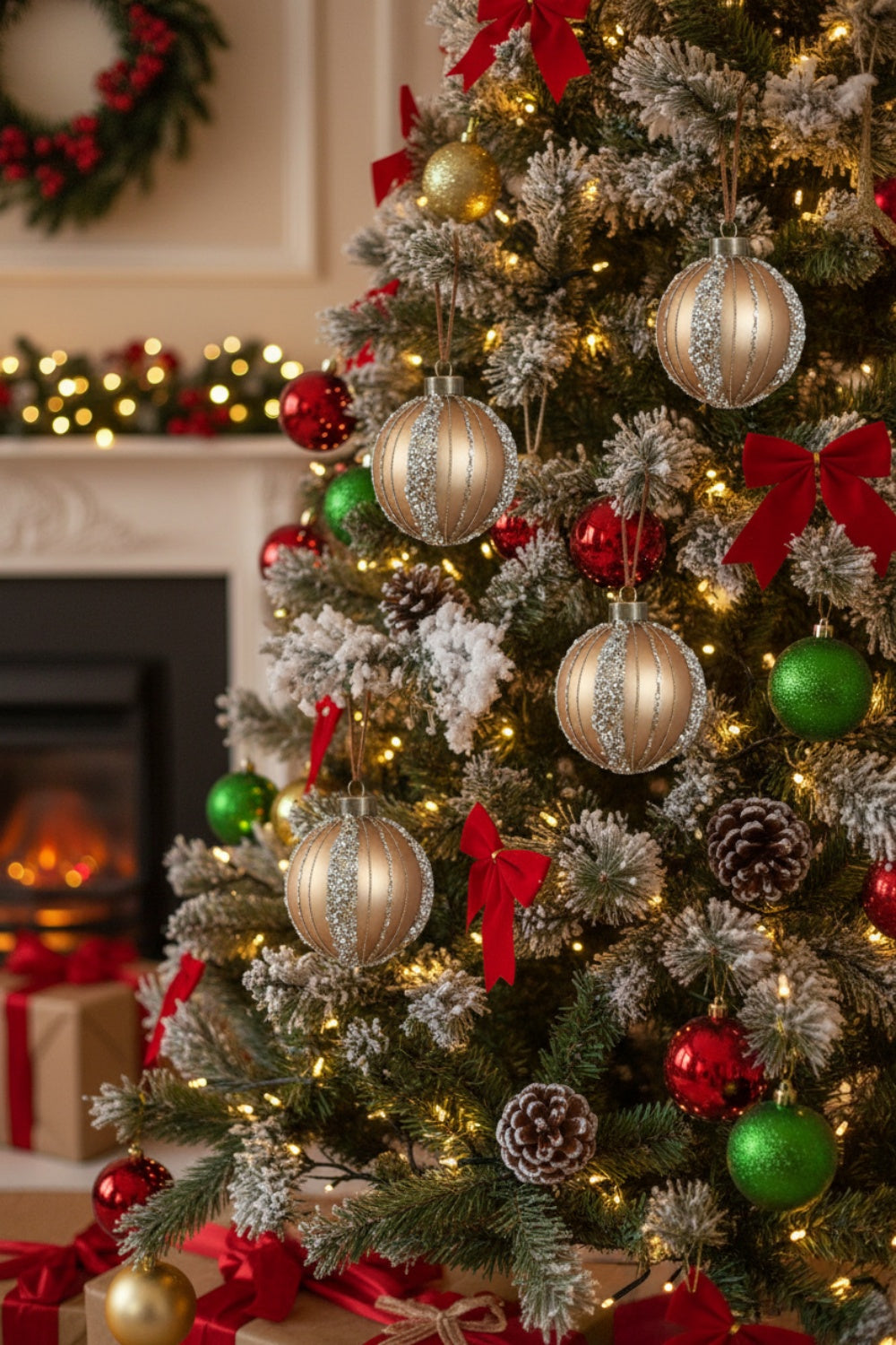 6PCS Set 3.9in Christmas Ball Ornaments Glass Hanging Ball Tree Decor Party Holiday Home Decor Gold