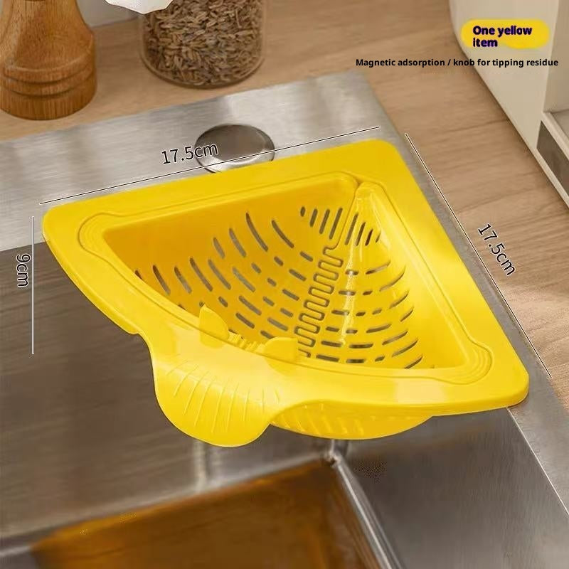 Magnetic Suction Cleaning Food Triangle Drain Basket Yellow