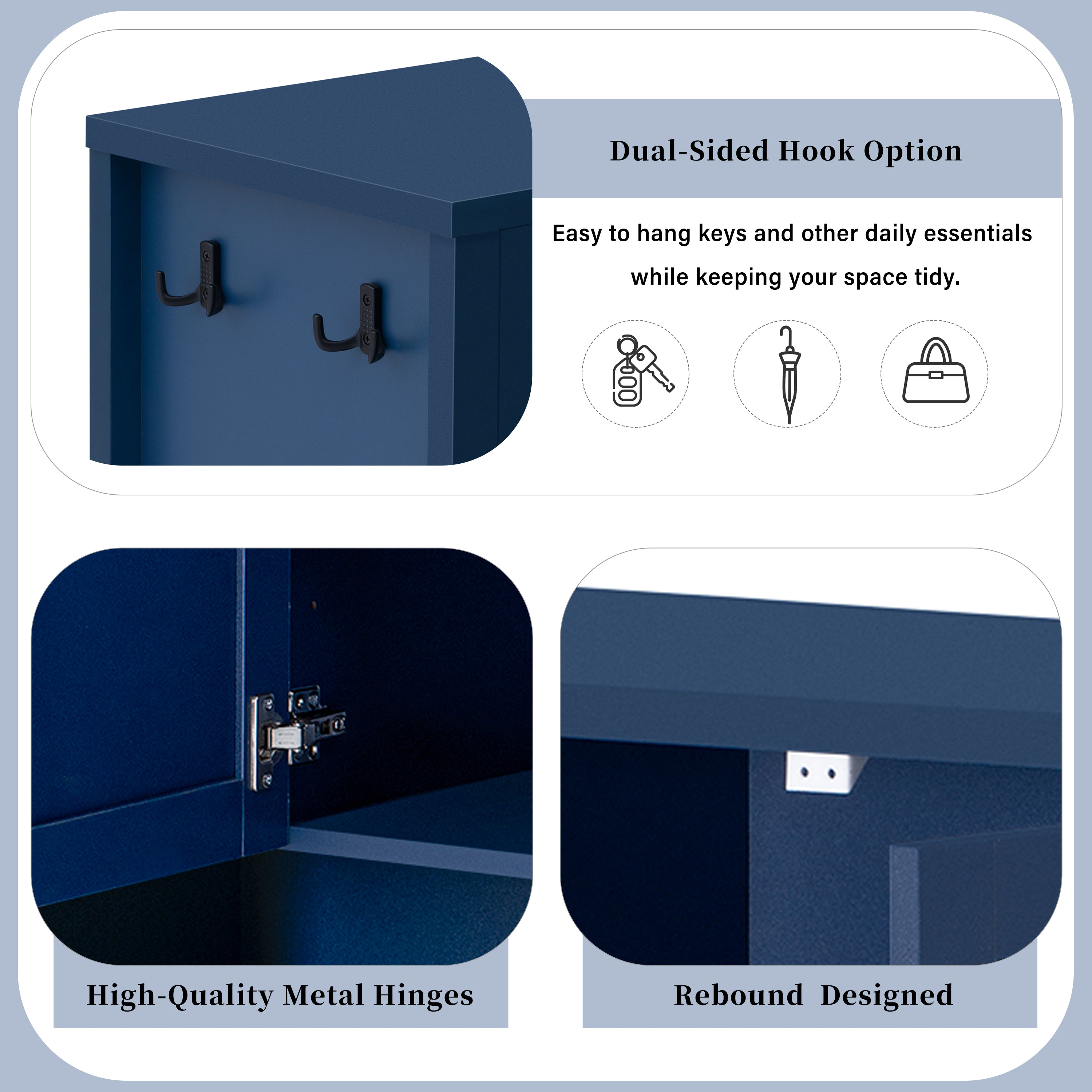 U_STYLE 55.1''Storage Sideboard with 4-Doors,Multi Functional Buffet with Open Shelf and 2-Tiers Adjustable Shelves,Modern Cabinet with Double Hooks,Suitable for Living Room, Hallway, Dining,Office.