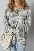 Dearlove Multicolour Retro Camouflage Print Exposed Seam Patchwork Drop Shoulder Sweatshirt- Women