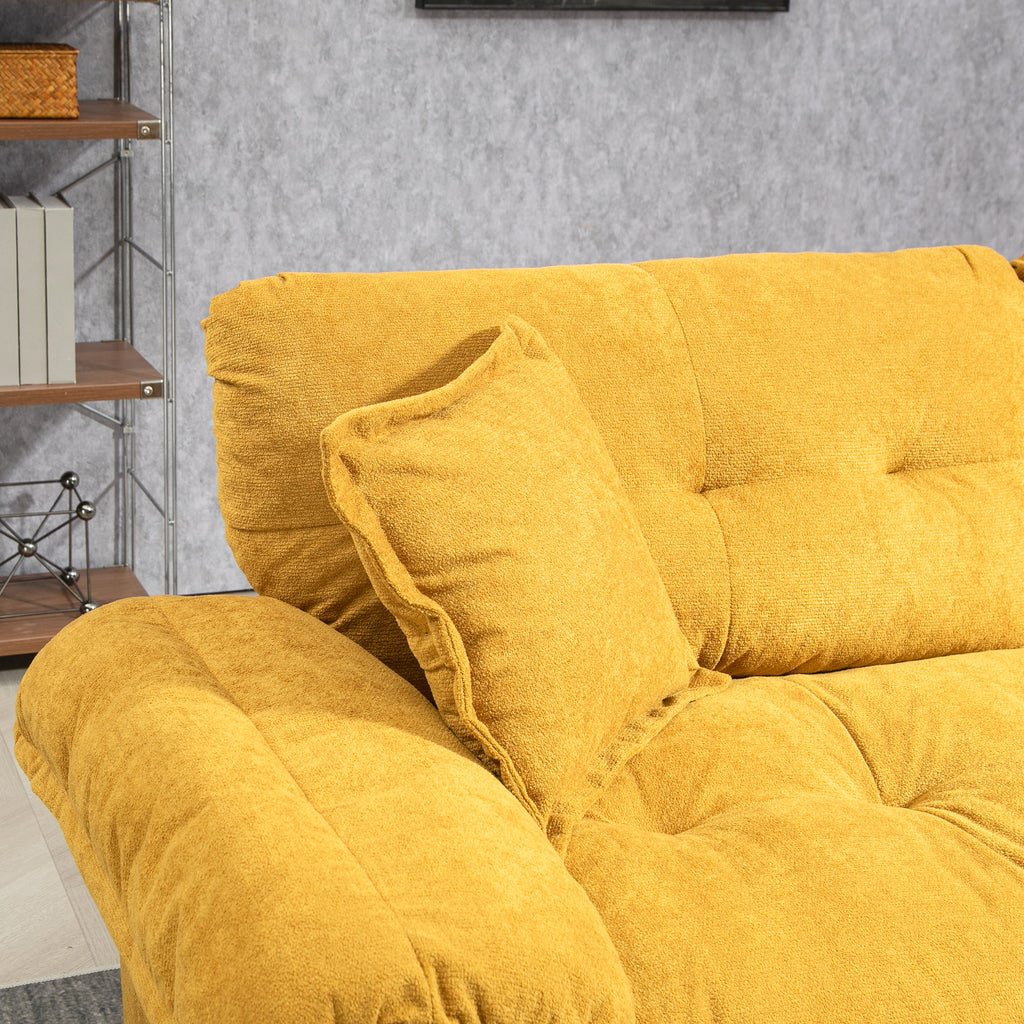 84' Chenille Sofa Small Sofa Loveseat Deep Seat Sofa Couch with 2 Throw Pillows & Memory Foam for Living Room Apartment Office Lounge-Yellow
