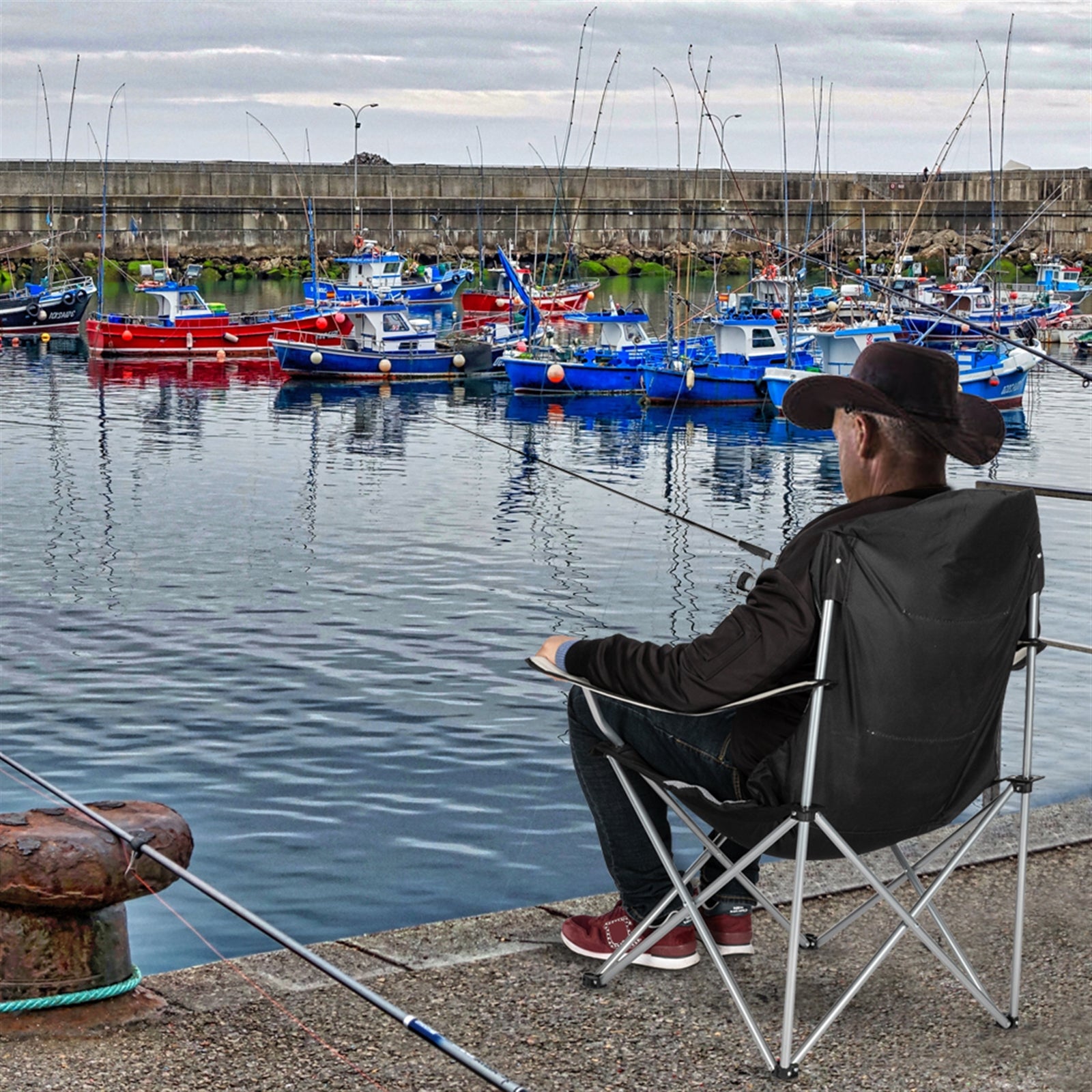 Camping Chair, Grey Iron Frame, Off-white