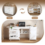 57.5' Foldable Sewing Machine Table with Locking Casters, Multi-Storage Craft Station with Shelves, Bins & Cabinet, Adjustable Sewing Cabinet for Home, Bedroom, and Craft Room(White)