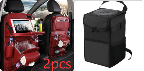 PU Leather Car Storage Bag Multifunction Seat Back Tray Hanging Bag Waterproof Car Organizer Automotive Interior Accessories Set2