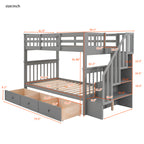 Hearth & Haven Twin over Twin Bunk Bed with Stairway and Three Drawers