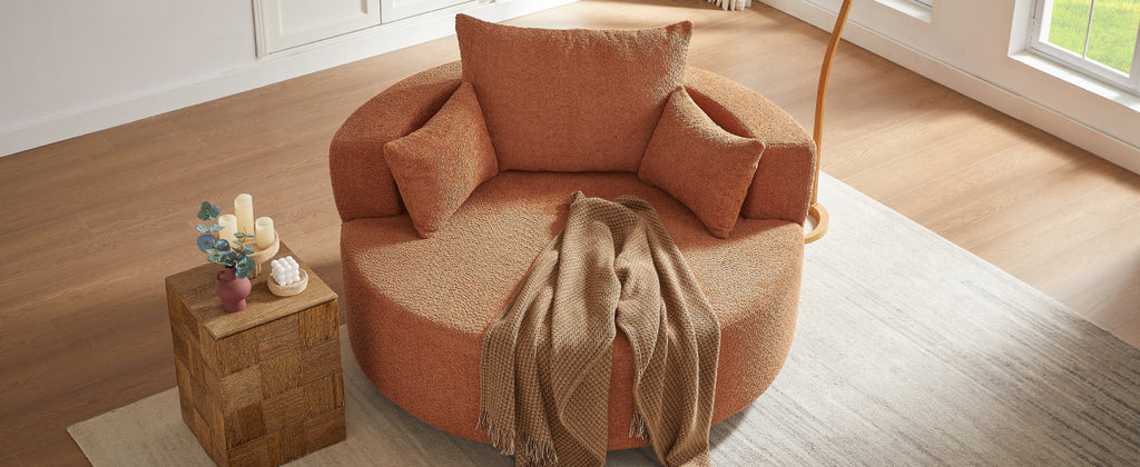 360° Swivel Accent Barrel Chair with Removable Pillows, Orange Red Chenille, 56.3 Inch