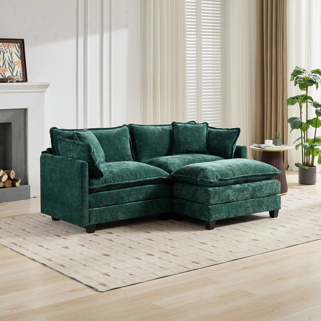 Cloud Sofa LoveSeat (Ottoman is not included), Modern Sectional Couch, for Living Room Bedroom and Apartment, Comfy Double Layer Upholstered Seat Cushion, Breathable Chenille Fabric, Green,SW5012GN