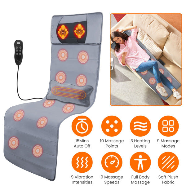 Full Body Electric Massage Cushion, Back Massage Mattress Chair Cushion With Neck Massage Pillow,With 10 Types Of Vibrating Motor Timers Grey