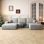 107'Cloud Sectional Sofa with 1 Ottoman,Modern Minimalist Upholstered Couches,Comfort U Shaped Sofa for Living Room,Deep Seat Corner Couch,No Assembly Required,Grey (Plush Corduroy Fabric)